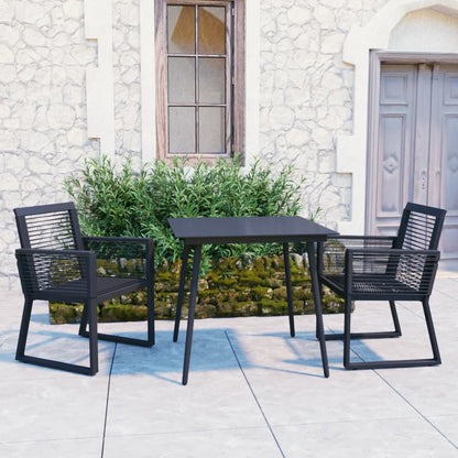 Dining Set | Black | PVC rattan, powder-coated steel, glass | 3-piece set