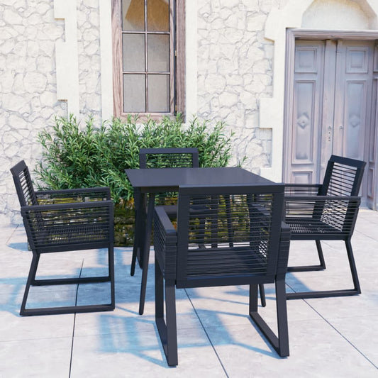 Dining Set | Black | PVC rattan, powder-coated steel, glass | Compact