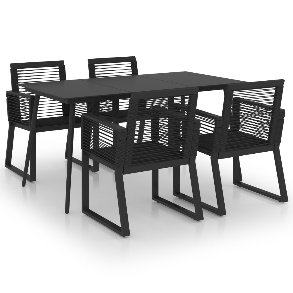 Dining Set | Black | PVC rattan, powder-coated steel, glass | Set