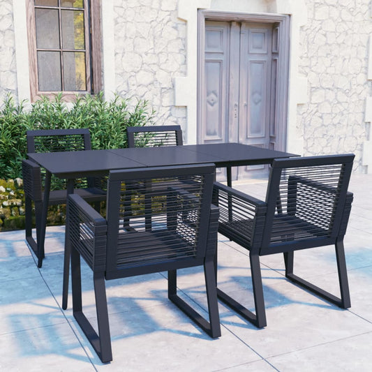 Dining Set | Black | PVC rattan, powder-coated steel, glass | Set