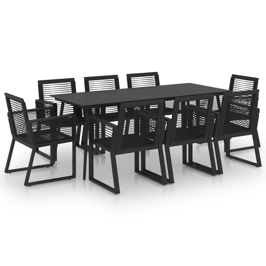 Dining Set | Black | PVC rattan, powder-coated steel, glass | 9 Piece Set