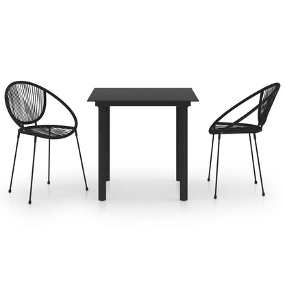 Dining Set | Black | PVC rattan, powder-coated steel, glass | 3-piece