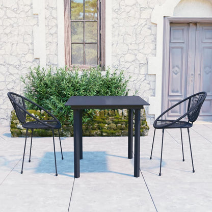 Dining Set | Black | PVC rattan, powder-coated steel, glass | 3-piece