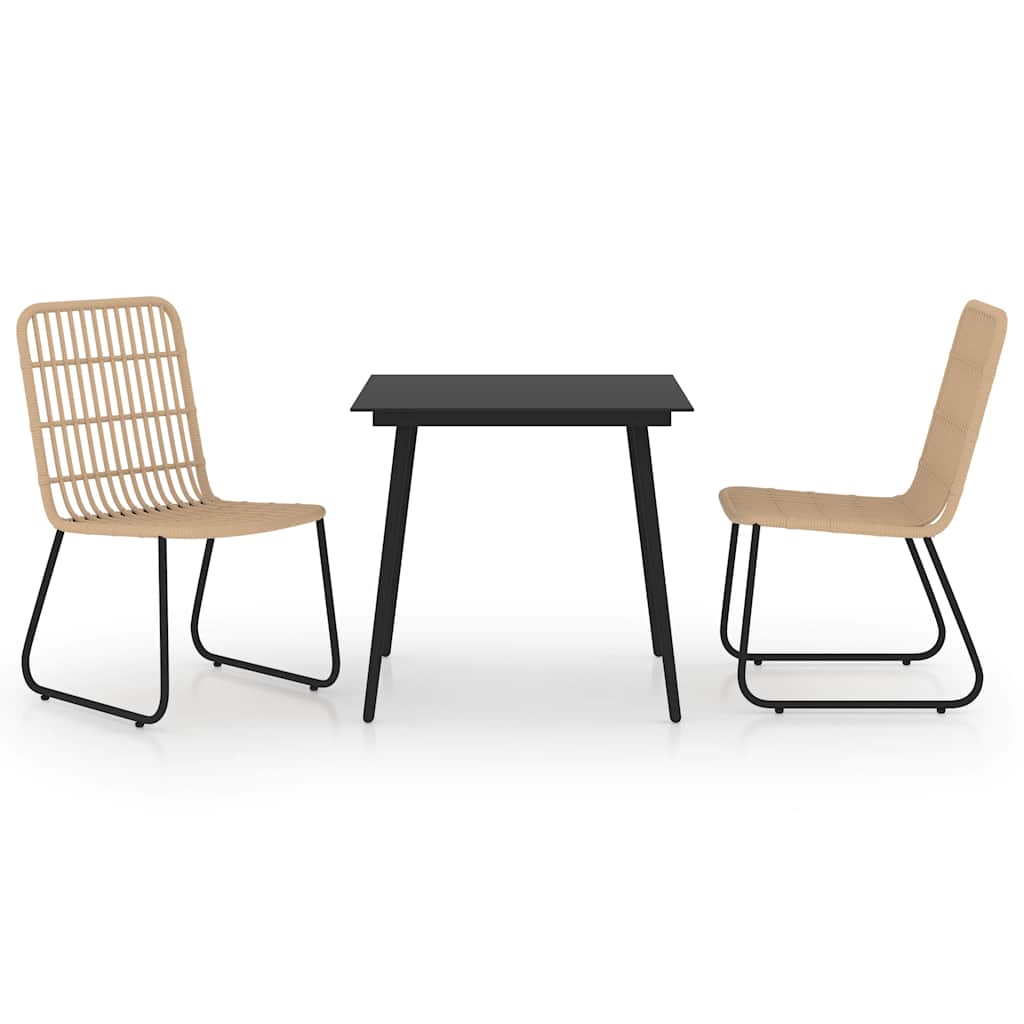 Dining Set | Oak and Black | Poly Rattan, Powder-Coated Steel, Glass