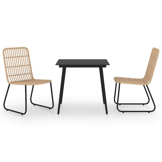 Dining Set | Oak and Black | Poly Rattan, Powder-Coated Steel, Glass