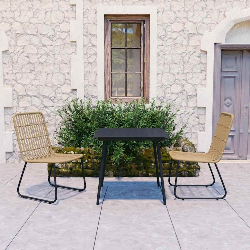 Dining Set | Oak and Black | Poly Rattan, Powder-Coated Steel, Glass