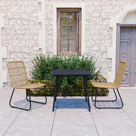 Dining Set | Oak and Black | Poly Rattan, Powder-Coated Steel, Glass