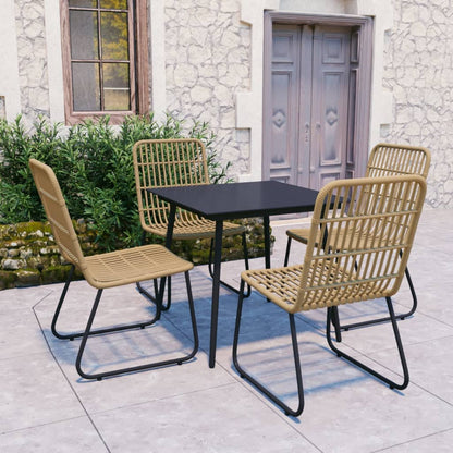 Dining Set | Oak and Black | Poly rattan, powder-coated steel, glass