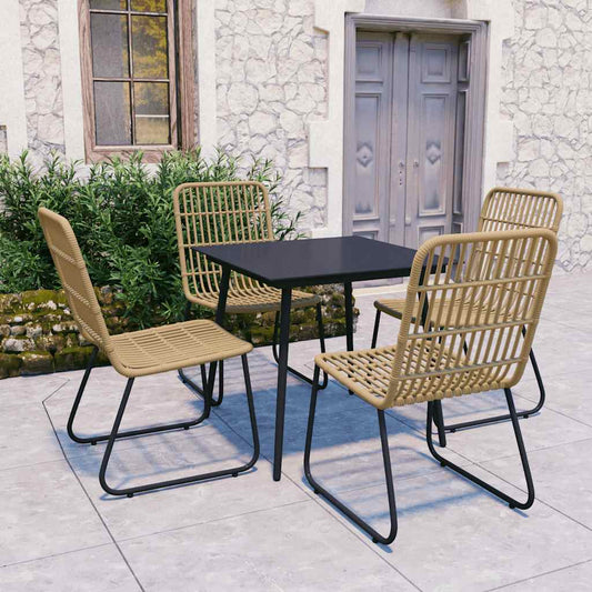 5 Piece Outdoor Dining Set Poly Rattan and Glass