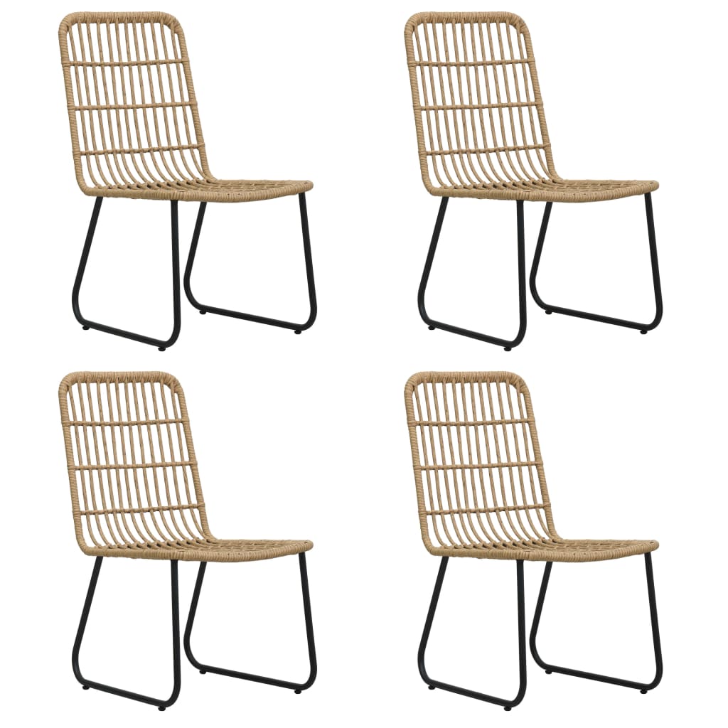Dining Set | Oak and Black | Poly Rattan, Powder-Coated Steel, Glass