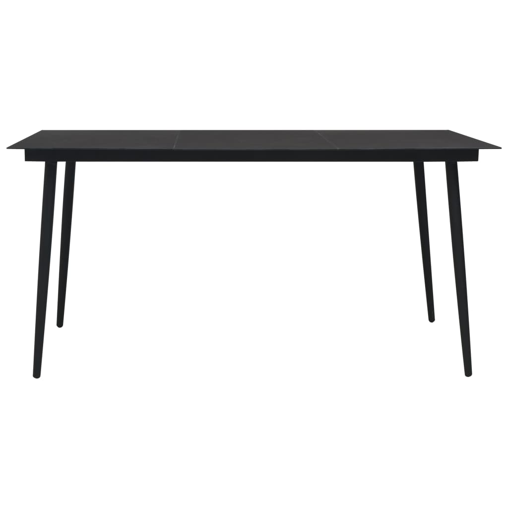 Dining Set | Oak and black | Poly rattan, powder-coated steel, glass