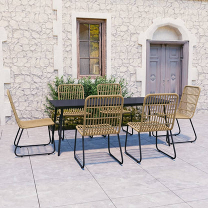 Dining Set | Oak and black | Poly rattan, powder-coated steel, glass