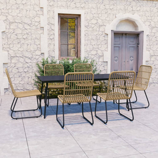 Dining Set | Oak and black | Poly rattan, powder-coated steel, glass