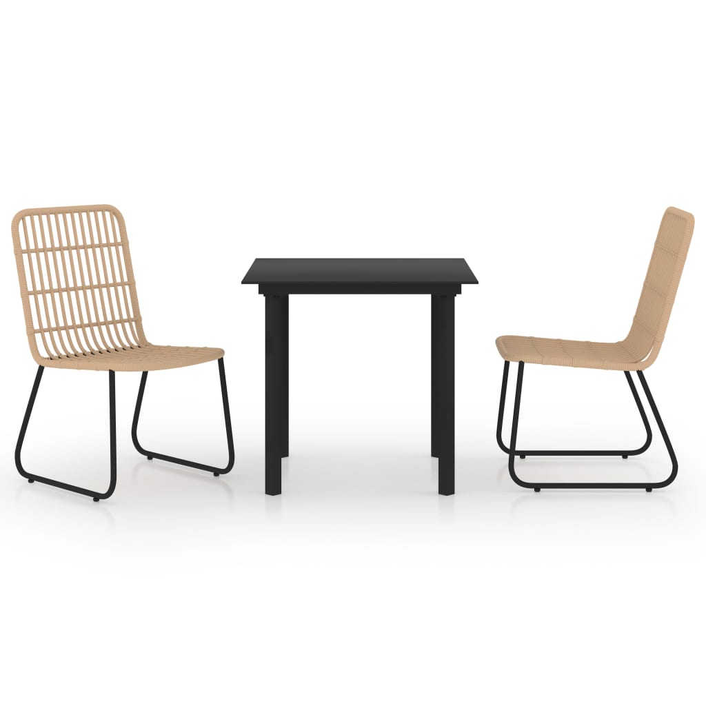 Dining Set | Oak and black | Poly rattan, powder-coated steel, glass