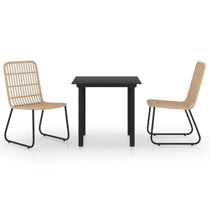 Dining Set | Oak and black | Poly rattan, powder-coated steel, glass