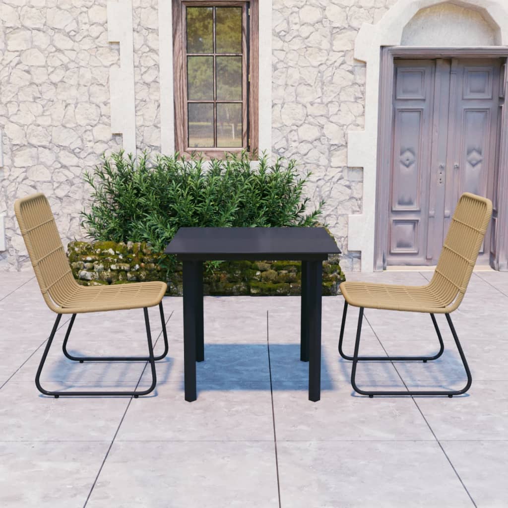 Dining Set | Oak and black | Poly rattan, powder-coated steel, glass