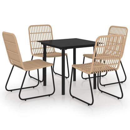 Dining Set | Oak and Black | Poly rattan, powder-coated steel, glass