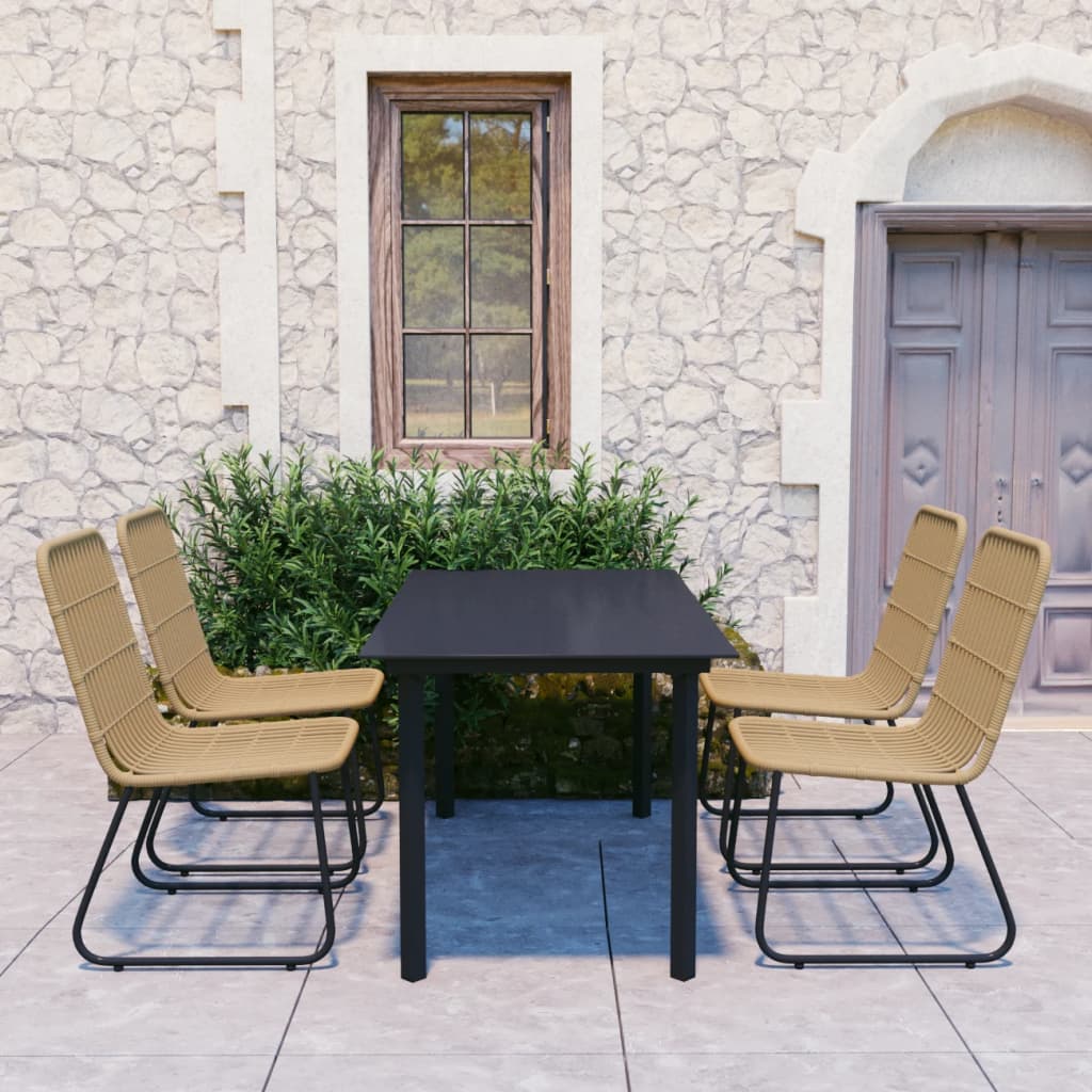 Dining Set | Oak, Black | Poly rattan, powder-coated steel, glass