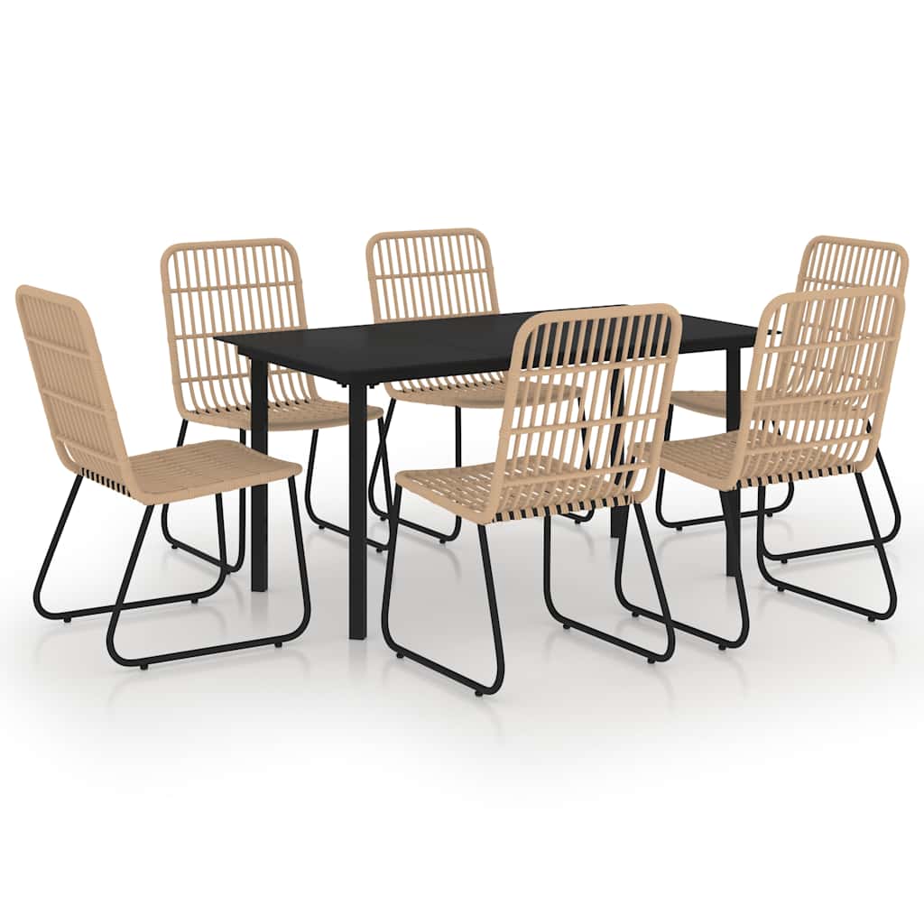 7 Piece Outdoor Dining Set Poly Rattan and Glass