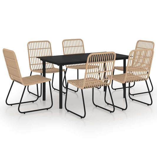 7 Piece Outdoor Dining Set Poly Rattan and Glass