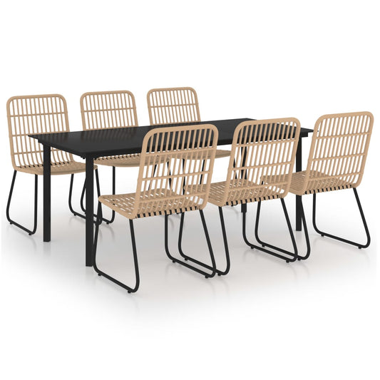 Dining Set | Oak and black | Poly rattan | 190 x 90 x 74 cm | Stackable