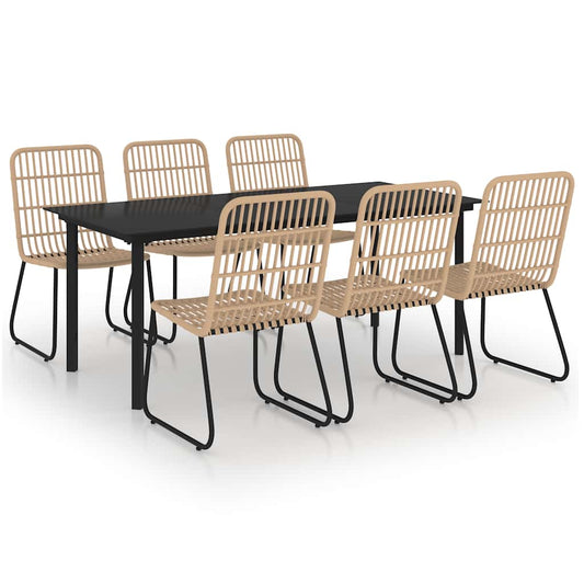 7 Piece Outdoor Dining Set Poly Rattan and Glass