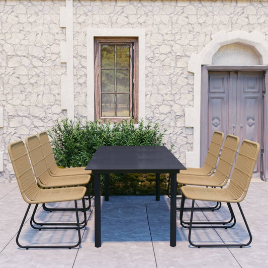 Dining Set | Oak and black | Poly rattan | 190 x 90 x 74 cm | Stackable