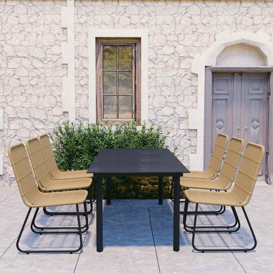 7 Piece Outdoor Dining Set Poly Rattan and Glass