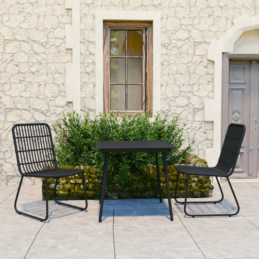 Dining Set | Black | Poly rattan, powder-coated steel, glass | 80 cm