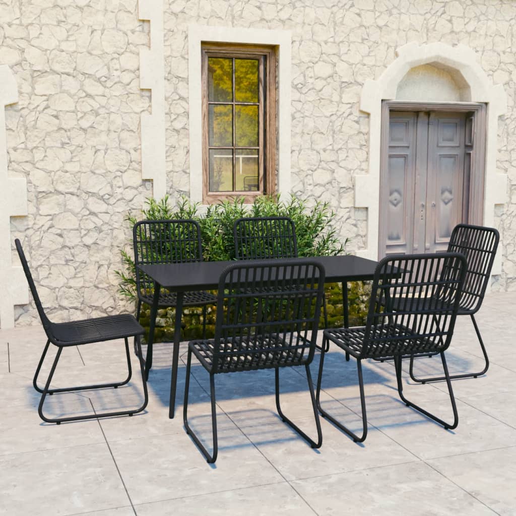 Dining Set | Black | Poly rattan, powder-coated steel, glass