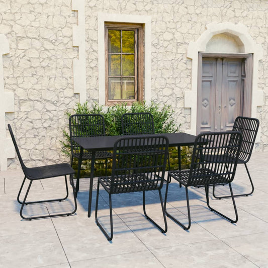 Dining Set | Black | Poly rattan, powder-coated steel, glass