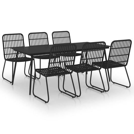 Dining Set | Black | Poly rattan, powder-coated steel, glass | Large