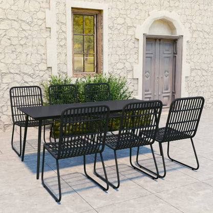 Dining Set | Black | Poly rattan, powder-coated steel, glass | Large