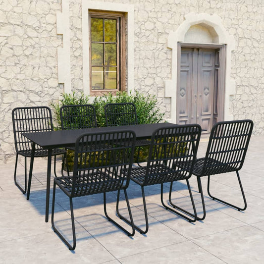 Dining Set | Black | Poly rattan, powder-coated steel, glass | Large