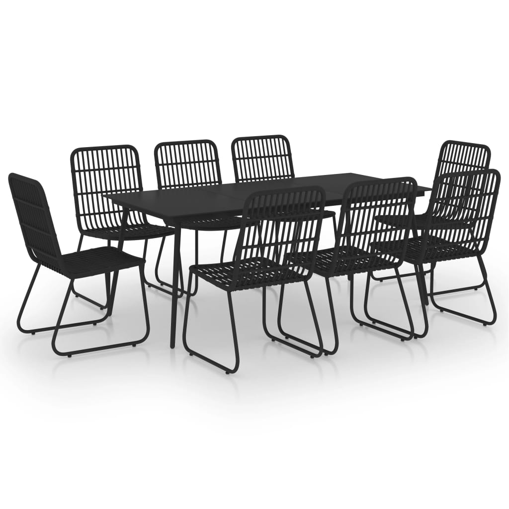 Dining Set | Black | Poly rattan, powder-coated steel, glass | Large