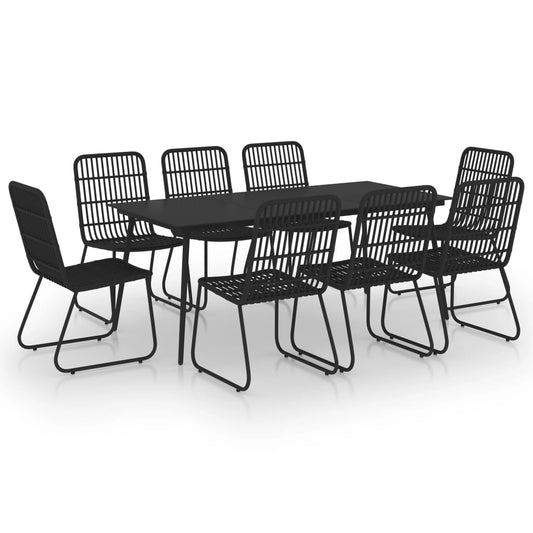 Dining Set | Black | Poly rattan, powder-coated steel, glass | Large