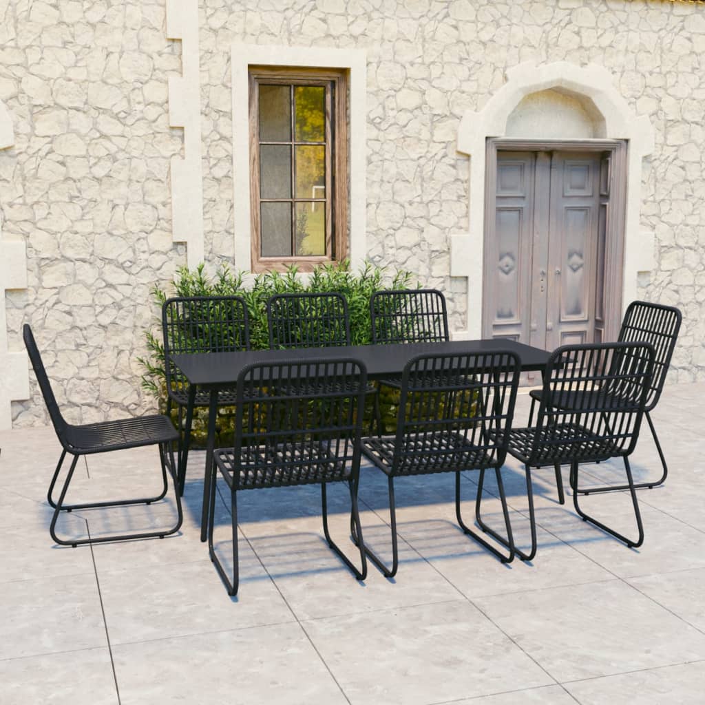 Dining Set | Black | Poly rattan, powder-coated steel, glass | Large