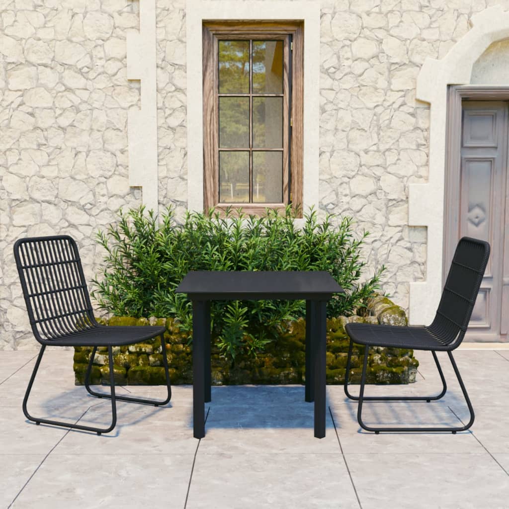 Dining Set | Black | Poly rattan, powder-coated steel, tempered glass
