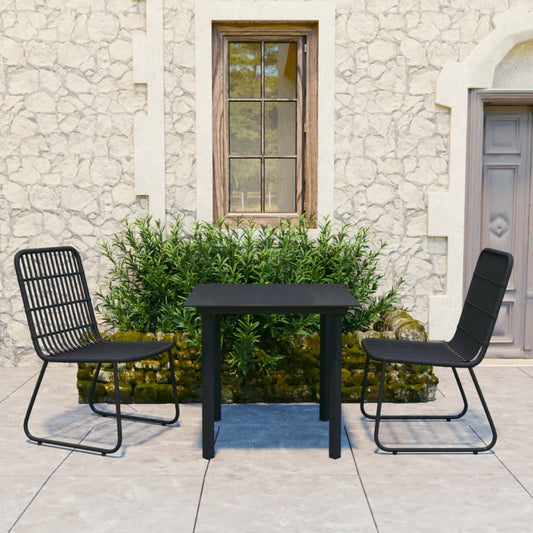 Dining Set | Black | Poly rattan, powder-coated steel, tempered glass