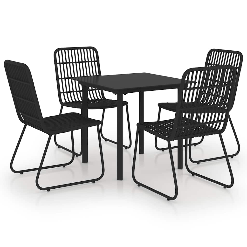 Dining Set | Black | Poly rattan, powder-coated steel, glass | Regular