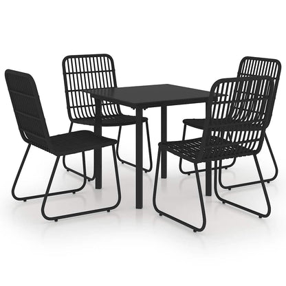 Dining Set | Black | Poly rattan, powder-coated steel, glass | Regular