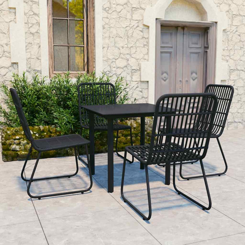 Dining Set | Black | Poly rattan, powder-coated steel, glass | Regular