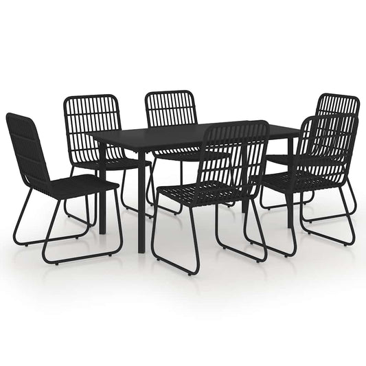 7 Piece Outdoor Dining Set Poly Rattan and Glass