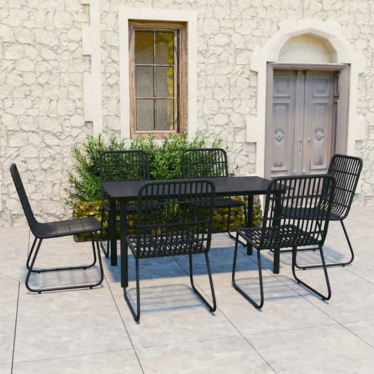 7 Piece Outdoor Dining Set Poly Rattan and Glass