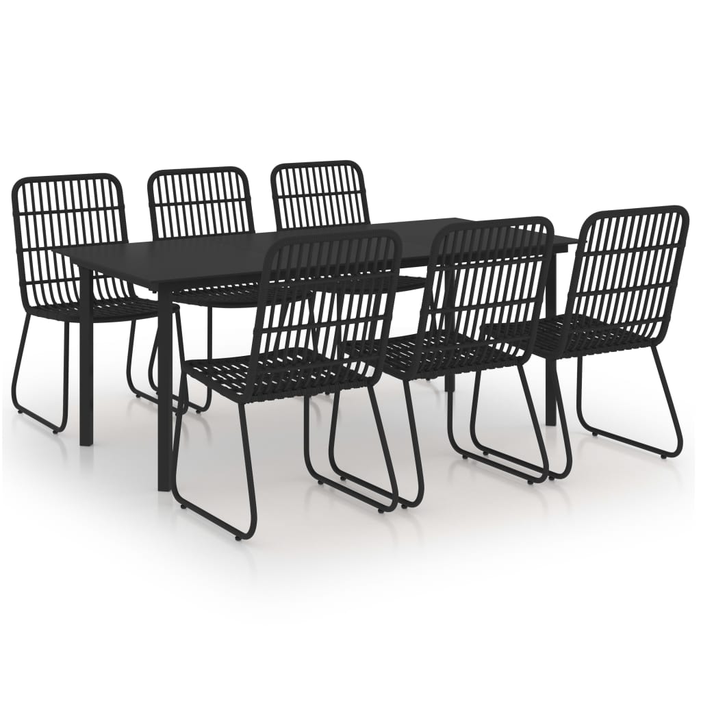 Dining Set | Black | Poly rattan, powder-coated steel, glass