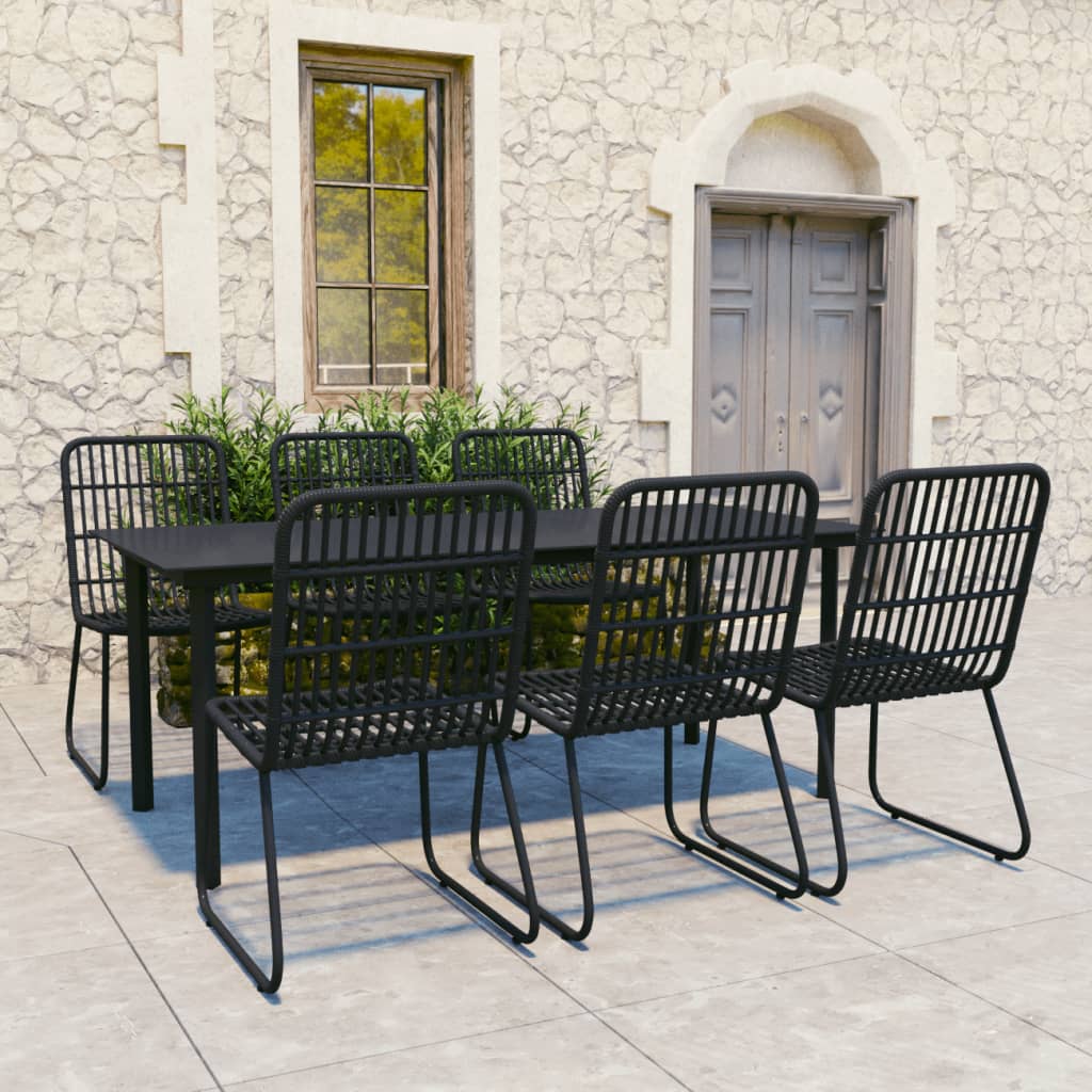 Dining Set | Black | Poly rattan, powder-coated steel, glass