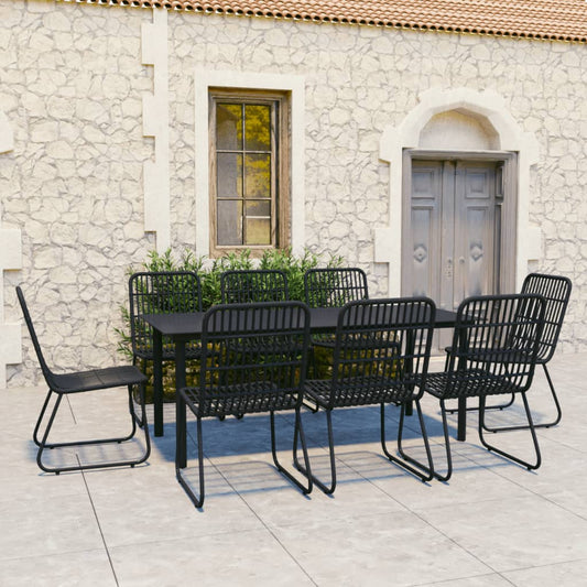 9 Piece Outdoor Dining Set Poly Rattan and Glass