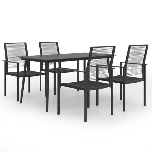 Dining Set | Black | Powder-Coated Steel, PVC Hollow Rattan, Glass