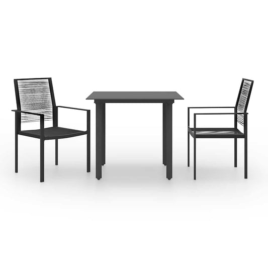 Dining Set | Black | Glass, Powder-coated steel, PVC hollow rattan