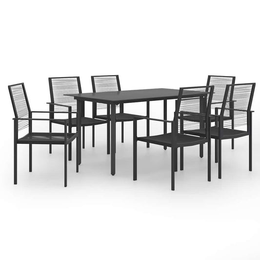 Dining Set | Black | Glass, Powder-Coated Steel, PVC Rattan | 7-piece set